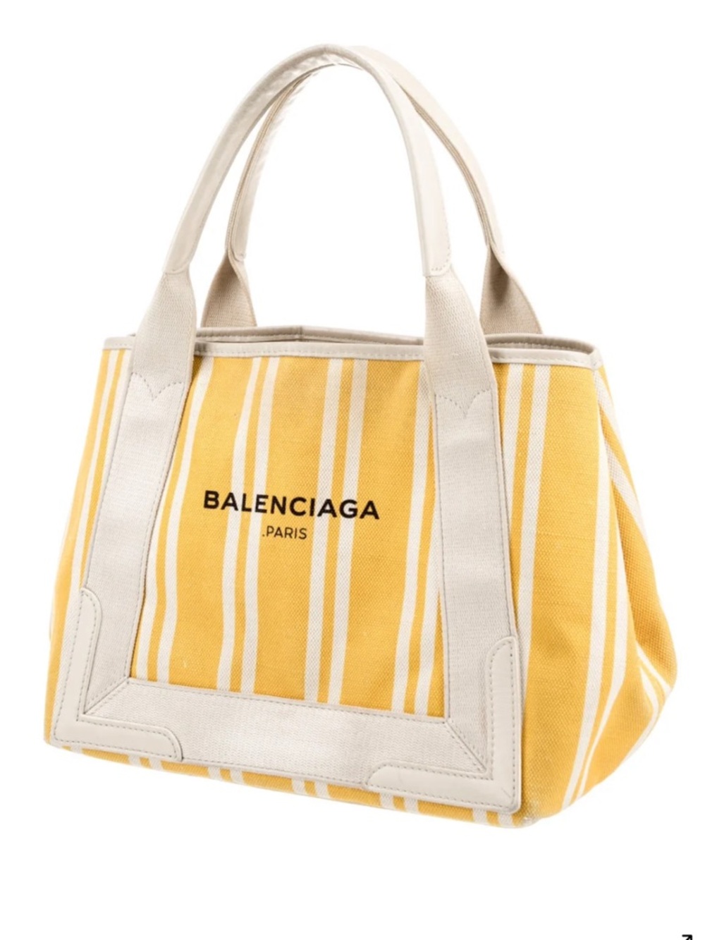 Balenciaga Yellow and Cream Striped Canvas Tote - Picture 2 of 4